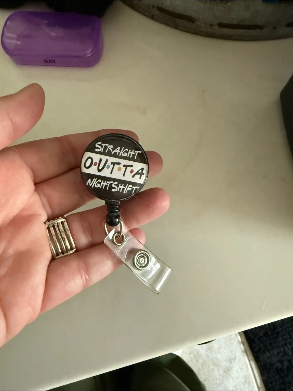 Straight Outta Nightshift Retractable Badge Reel - Black & White